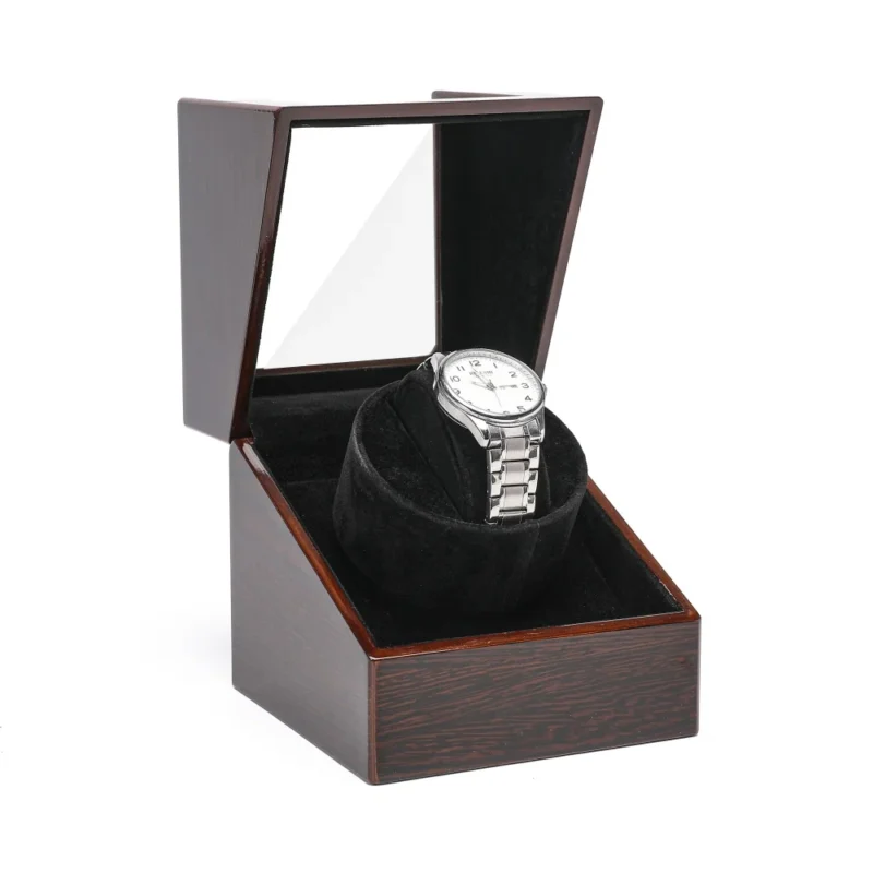 Premium Wooden Single Watch Winder with Glass Display Case and Battery Operation - Image 2