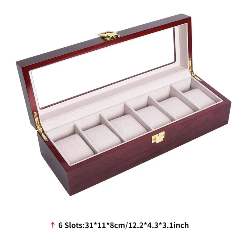 6-Slot Wooden Watch Display Box with Luxury Interior for Collector's Timepieces - Image 9