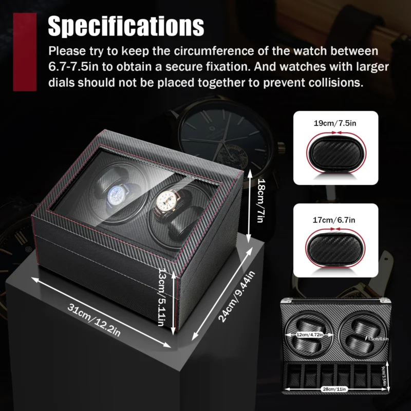 4+6 Slot Automatic Watch Winder Display Box with Carbon Fiber Exterior - Image 3