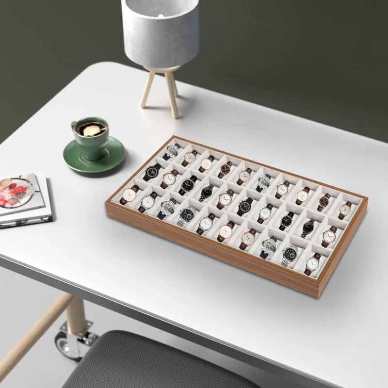 30-Slot Wooden Watch Display Case with Removable Cushions for Collection Organization - Image 6