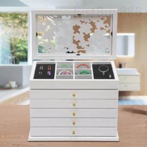 6-Layer Wooden Jewelry Box with Velvet Interior for Watches and Accessories
