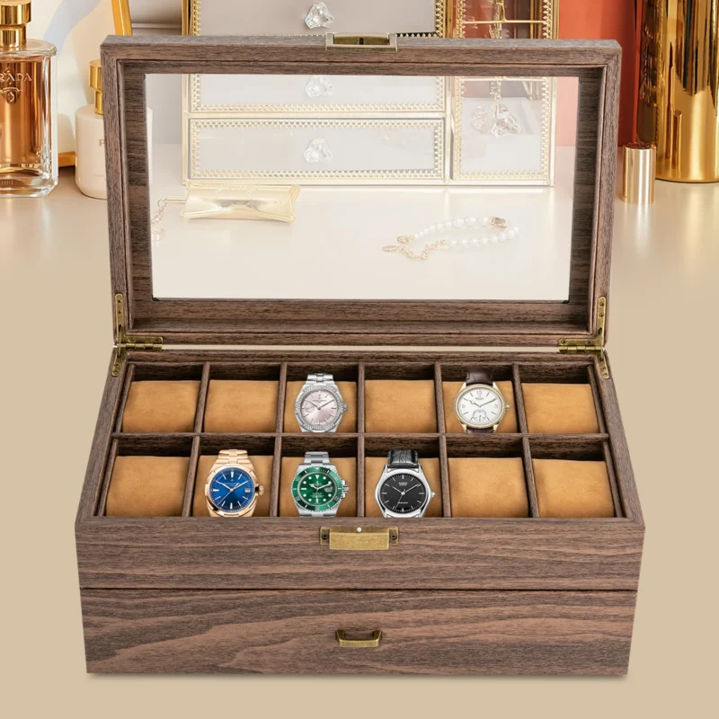 24-Slot Luxury PU Leather Watch Display Case with Glass Lid for Collectors - Image 2