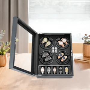 8-Slot Automatic Watch Winder Box with Soft Pillows and LED Illumination