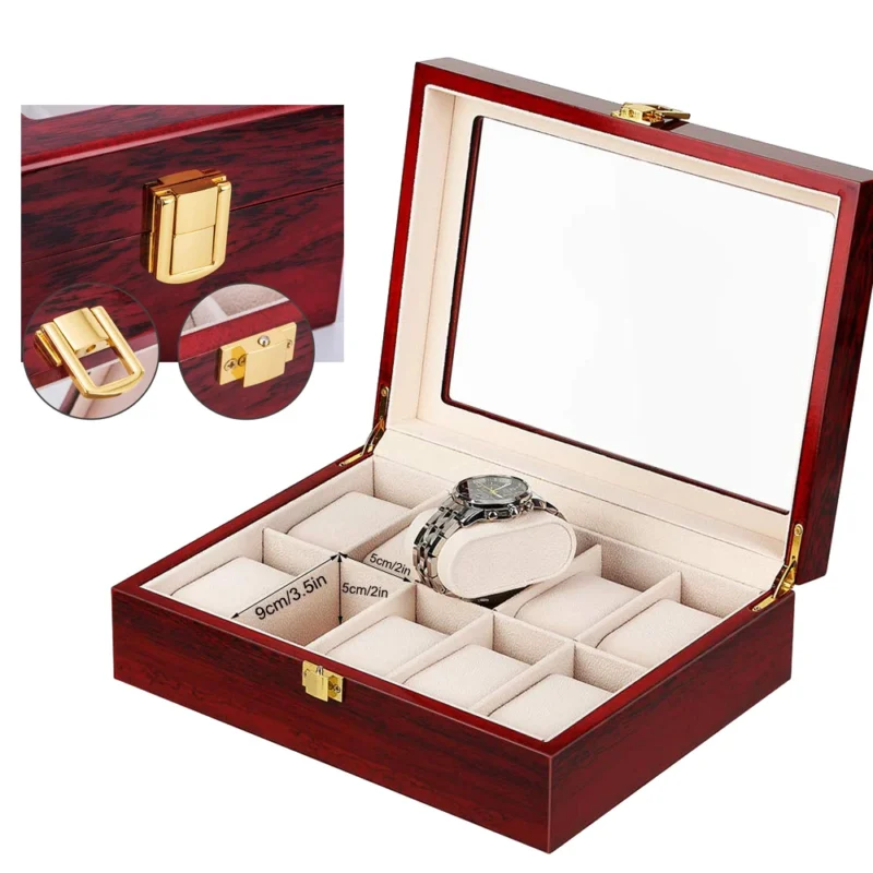 6-Slot Wooden Watch Display Box with Luxury Interior for Collector's Timepieces - Image 4