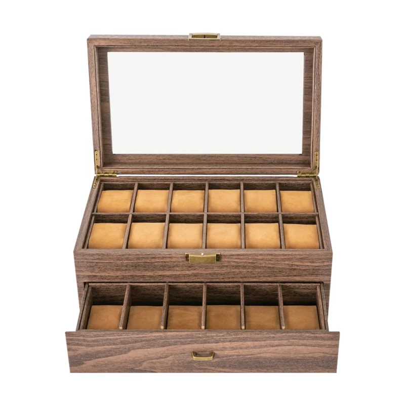 24-Slot Luxury Watch Box Organizer with Glass Display Lid and Protective Cushions - Image 2