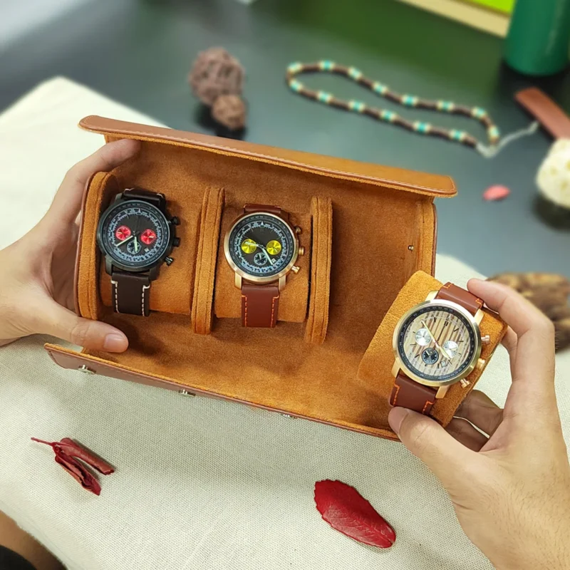 Premium Leather Travel Watch Roll Case with Custom Engraving for Men - Image 5