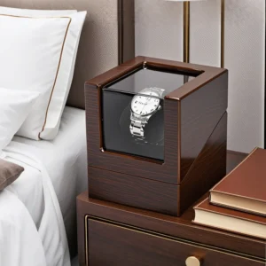 Premium Wooden Single Watch Winder with Glass Display Case and Battery Operation