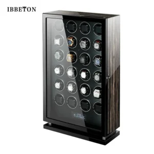 24-Slot Luxury Wooden Watch Winder Box with Fingerprint Security and LED Lighting