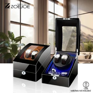 4-Slot Premium Watch Winder Box with LED Lighting and Secure Lock for Automatic Timepieces