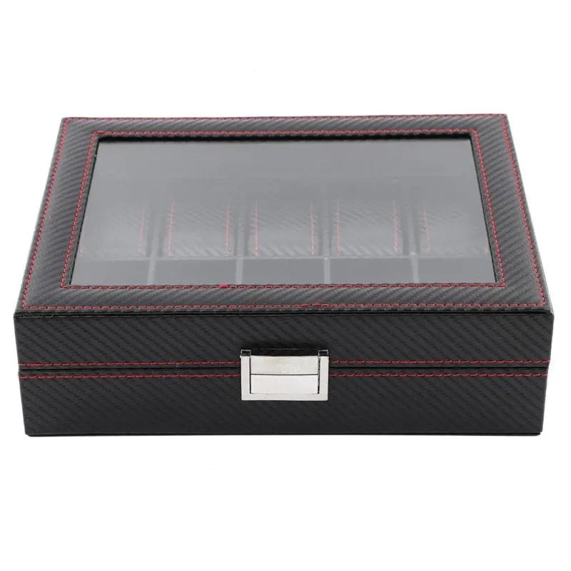 Premium 10-Slot Carbon Fiber Watch Box Storage Display Case with Travel Organizer