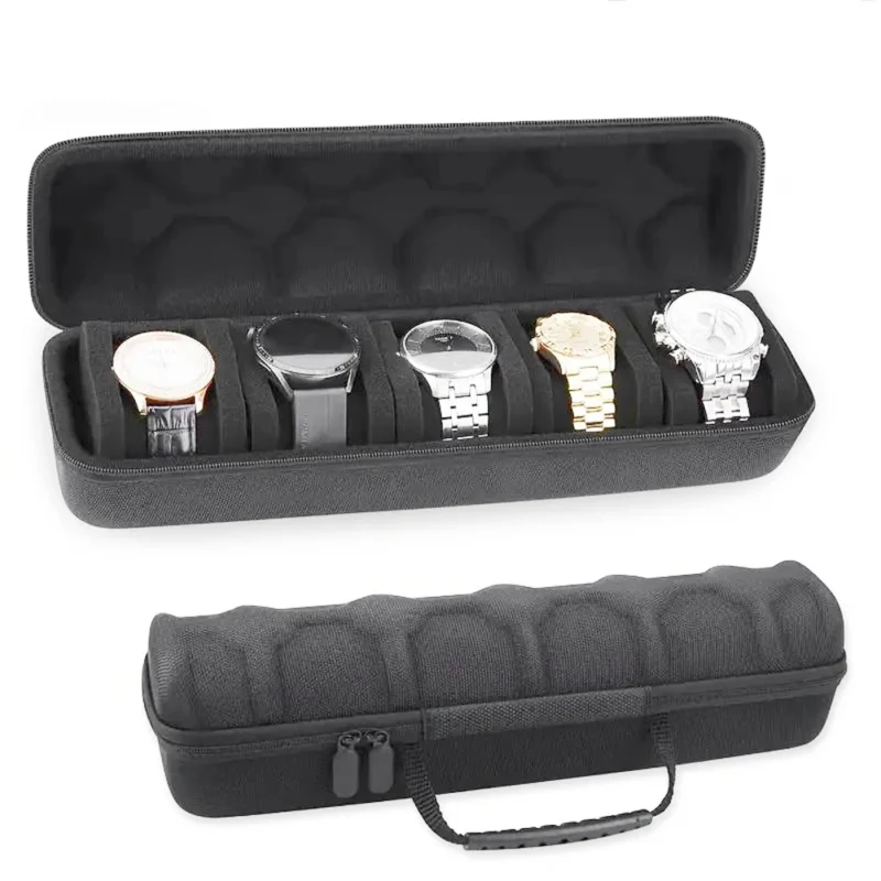 5-Slot Premium Travel Watch Roll Case with Protective Foam Pillows for Large Timepieces - Image 3