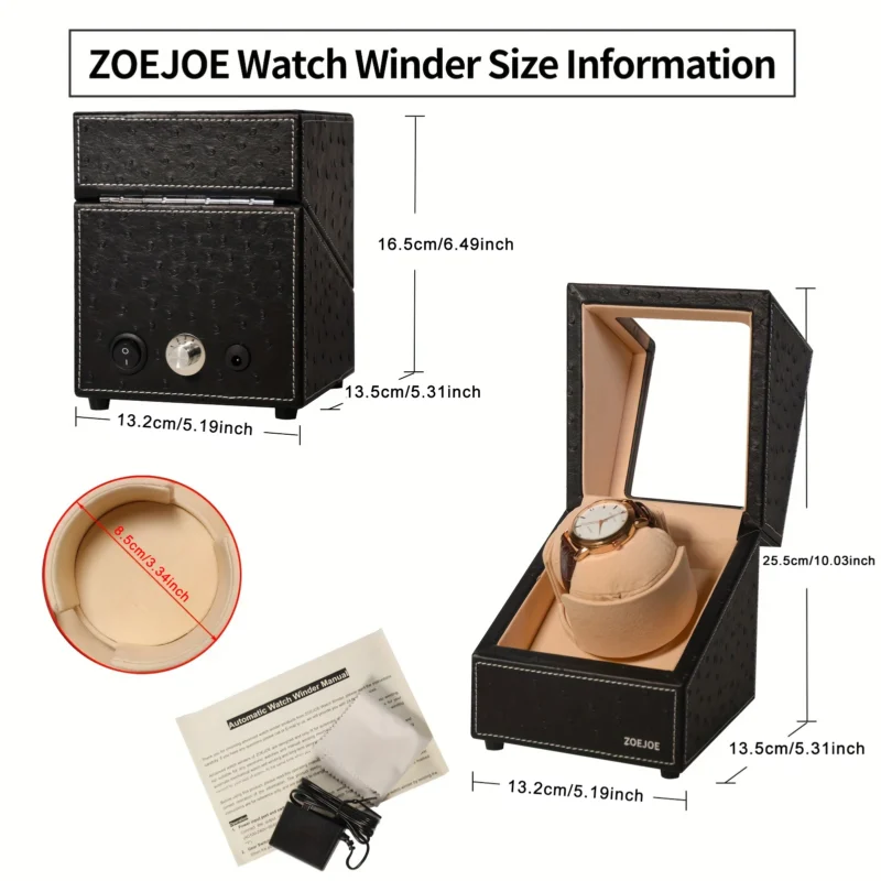 Single Watch Winder Box with PU Leather Finish for Automatic Timepieces with 4 Rotation Modes - Image 2