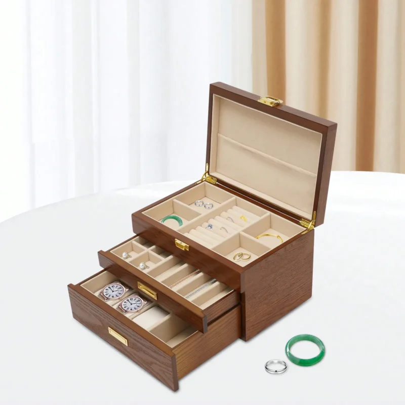 12-Slot Wooden Watch Display Storage Case with Protective Glass Top - Image 3