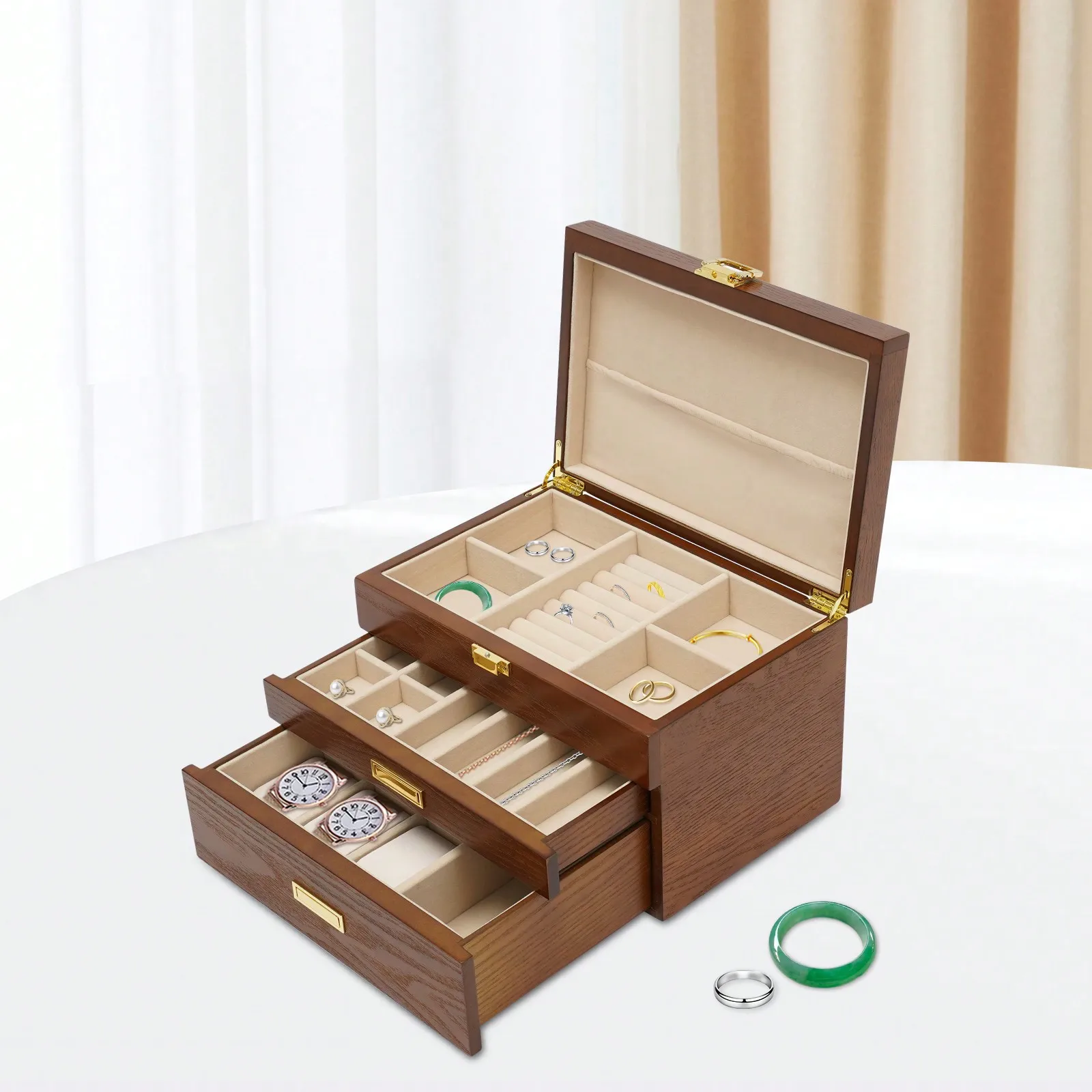 Protective watch display box with removable pillows for safe storage