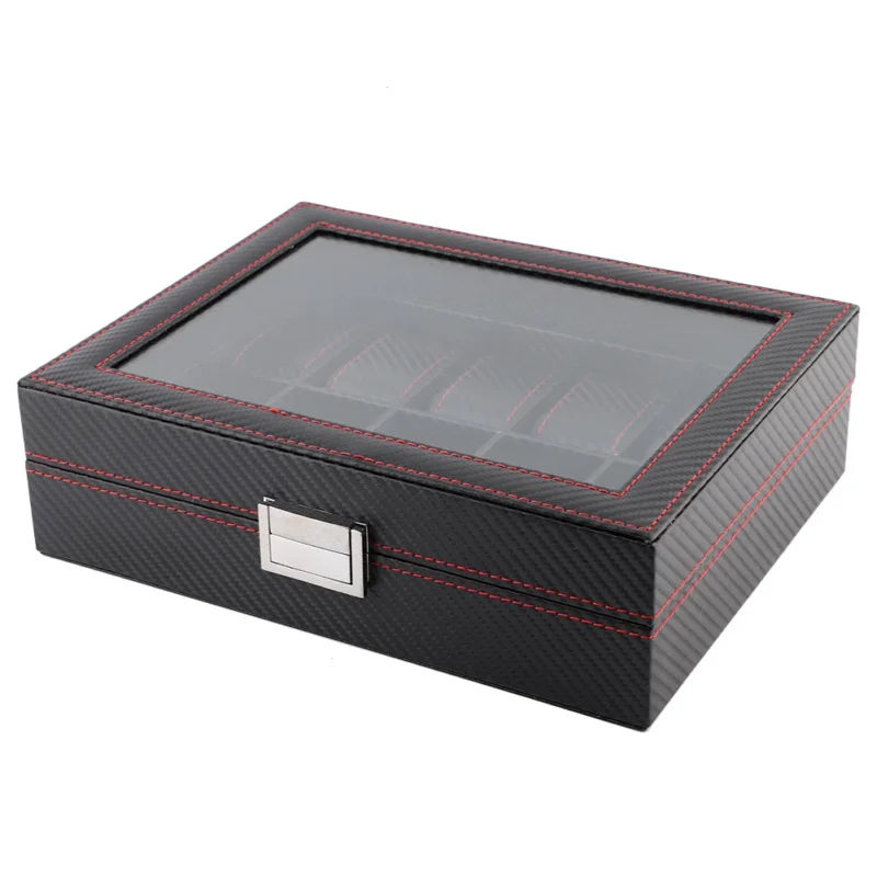 10-Slot Carbon Fiber Watch Display Case with Elegant Storage Organization for Collectors - Image 3