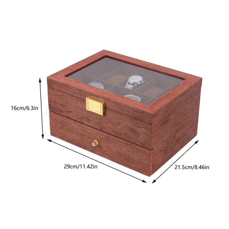20-Slot Wooden Watch Display Case with Glass Lid and Velvet Interior for Collectors - Image 5