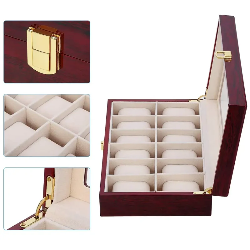 6-Slot Wooden Watch Display Box with Luxury Interior for Collector's Timepieces - Image 5